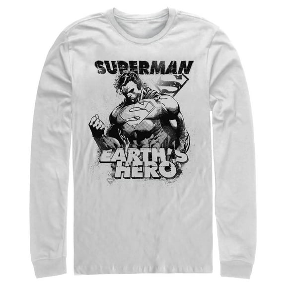 Men's Superman Grunge Earth's Hero  Long Sleeve Shirt White X Large