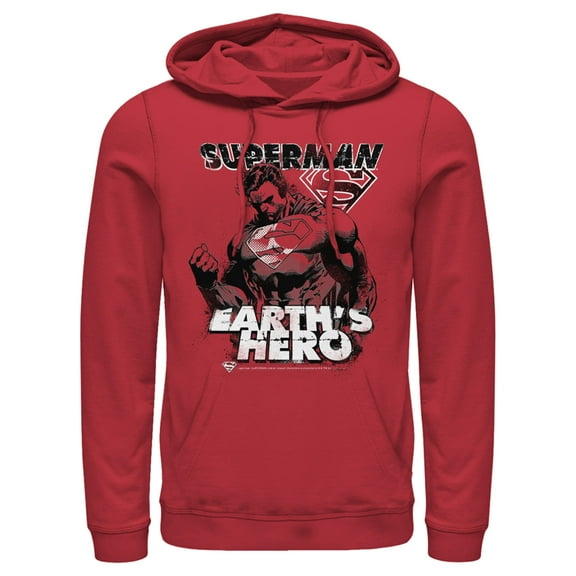 Men's Superman Grunge Earth's Hero Pull Over Hoodie Red X Large