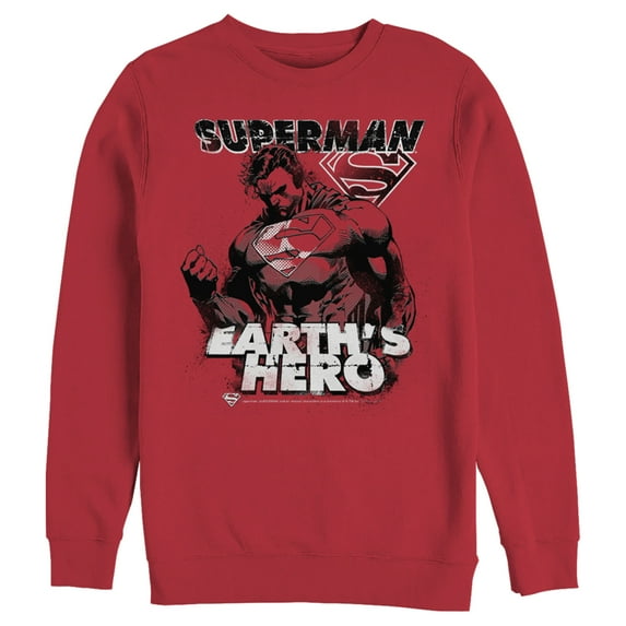 Men's Superman Grunge Earth's Hero Sweatshirt Red 2X Large