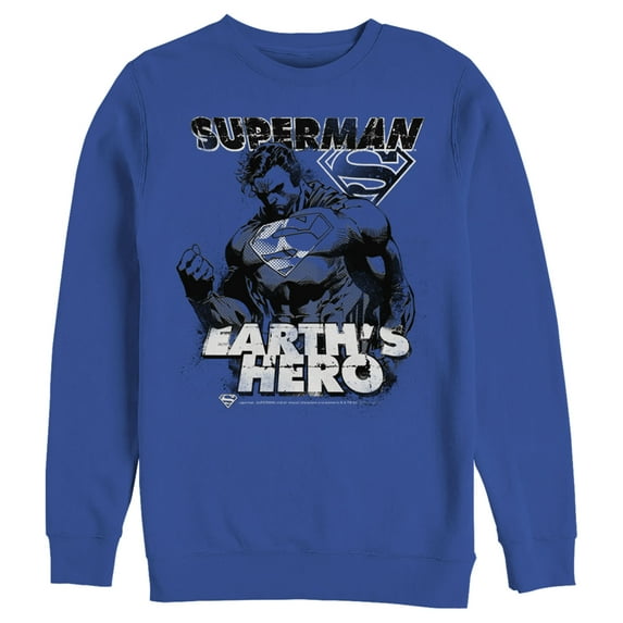 Men's Superman Grunge Earth's Hero Sweatshirt Royal Blue 2X Large