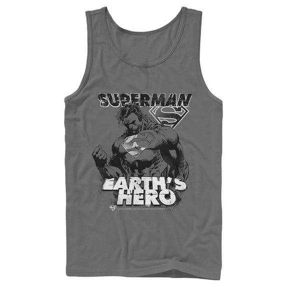 Men's Superman Grunge Earth's Hero Tank Top Charcoal Large