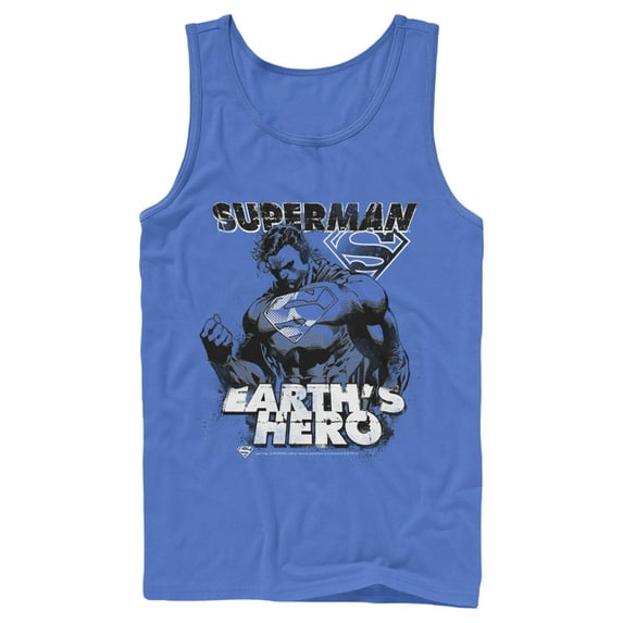 Men's Superman Grunge Earth's Hero Tank Top Royal Blue 2X Large