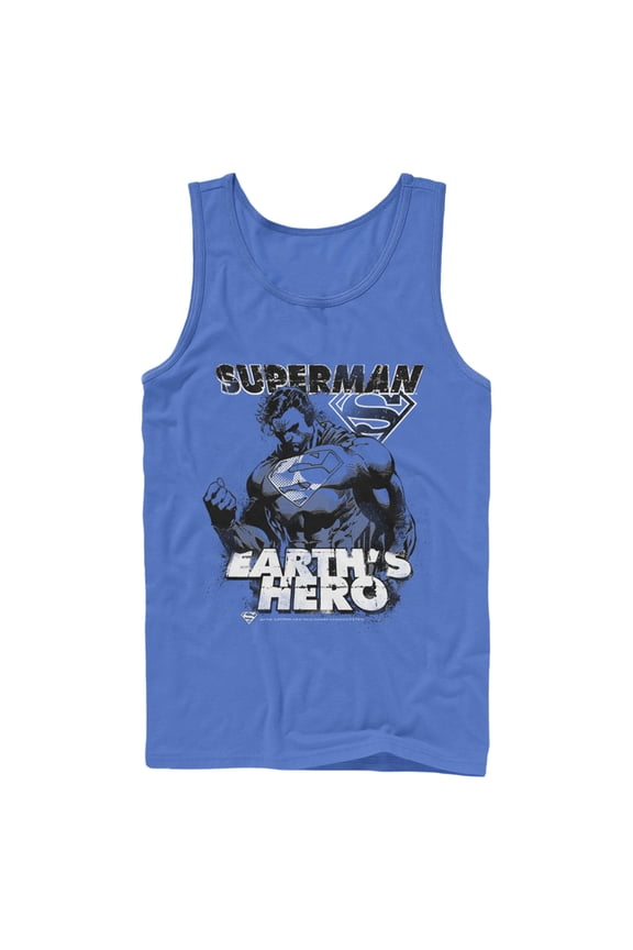 Men's Superman Grunge Earth's Hero Tank Top Royal Blue X Large