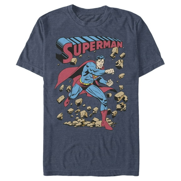 Men's Superman Hero Break Barriers Graphic Tee Navy Blue Heather Medium