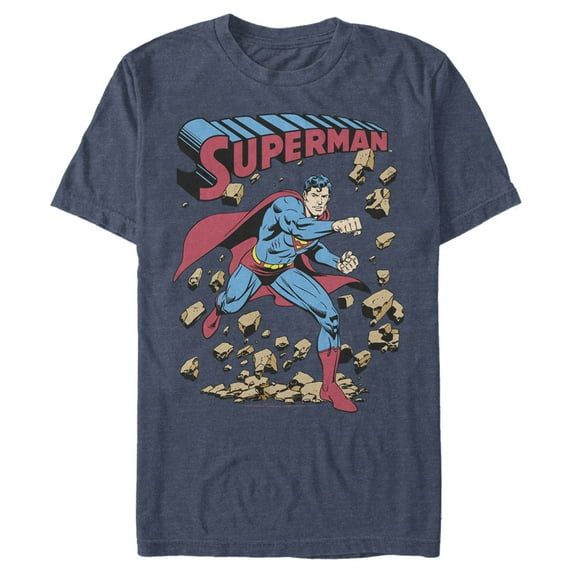Men's Superman Hero Break Barriers Graphic Tee Navy Blue Heather Small