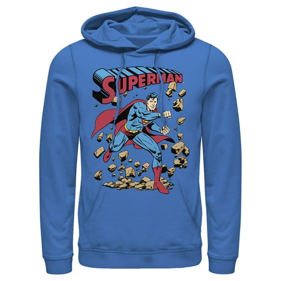 Men's Superman Hero Break Barriers Pull Over Hoodie Royal Blue Small