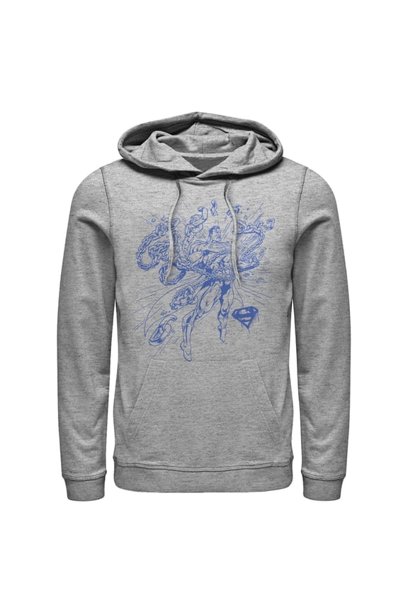Men's Superman Hero Broken Chains Pull Over Hoodie Athletic Heather Large