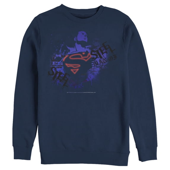 Men's Superman Hero Graffiti Neon Print Sweatshirt Navy Blue Large