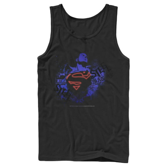 Men's Superman Hero Graffiti Neon Print  Tank Top Black Medium