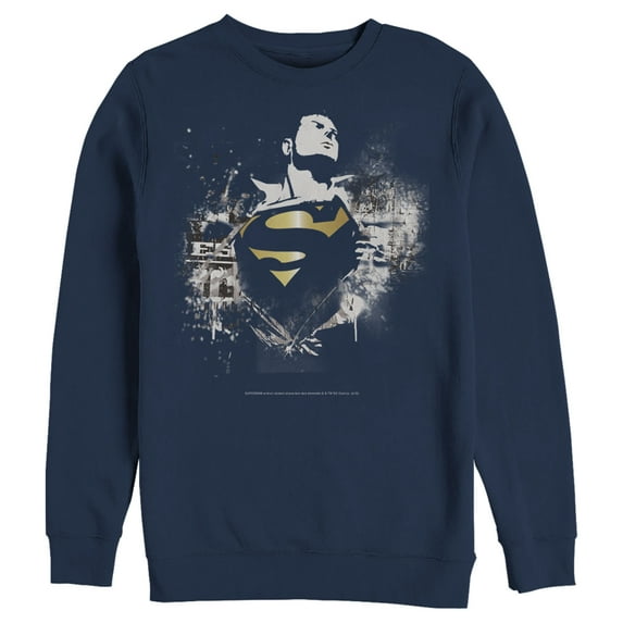 Men's Superman Hero Graffiti Print Sweatshirt Navy Blue 2X Large