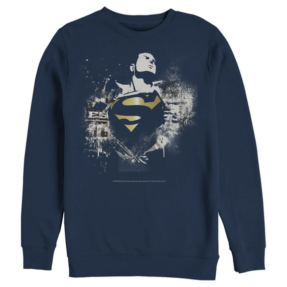 Men's Superman Hero Graffiti Print Sweatshirt Navy Blue Small