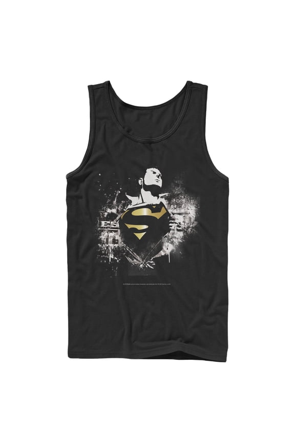 Men's Superman Hero Graffiti Print Tank Top Black Large