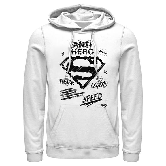 Men's Superman Hero Qualities & Icons Pull Over Hoodie White 3X Large