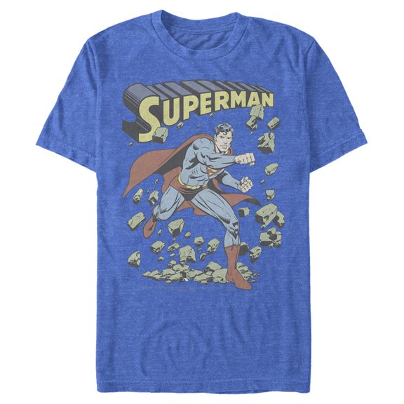 Men's Superman Hero Smash Barriers  Graphic Tee Royal Blue Heather Large
