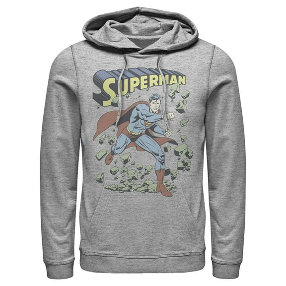 Men's Superman Hero Smash Barriers  Pull Over Hoodie Athletic Heather Large