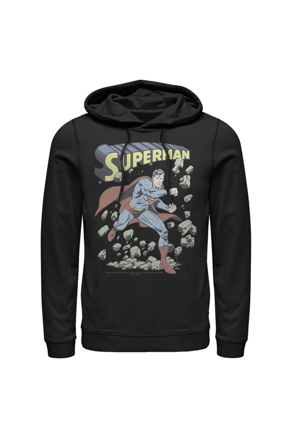 Men's Superman Hero Smash Barriers Pull Over Hoodie Black Large