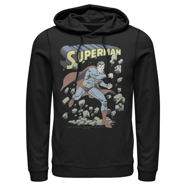 Men's Superman Hero Smash Barriers Pull Over Hoodie Black Medium