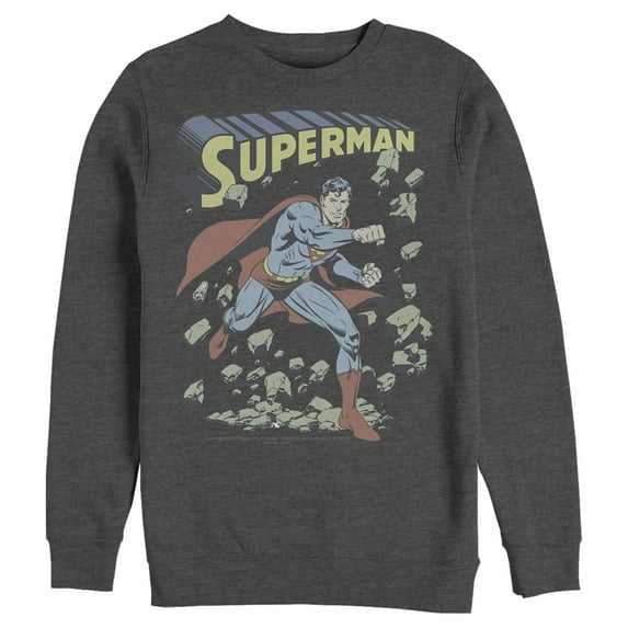 Men's Superman Hero Smash Barriers Sweatshirt Charcoal Heather Medium