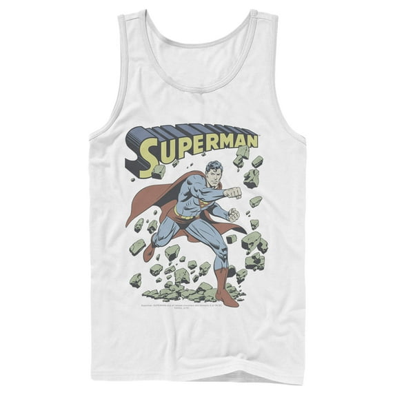 Men's Superman Hero Smash Barriers Tank Top White Small