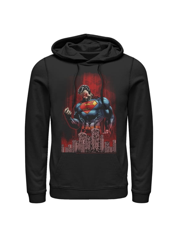 Men's Superman Hero Streaks Pull Over Hoodie Black Medium