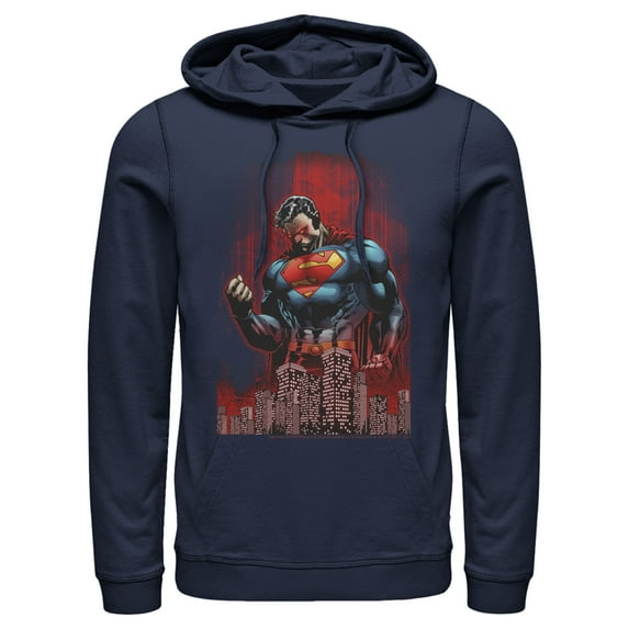 Men's Superman Hero Streaks Pull Over Hoodie Navy Blue Small