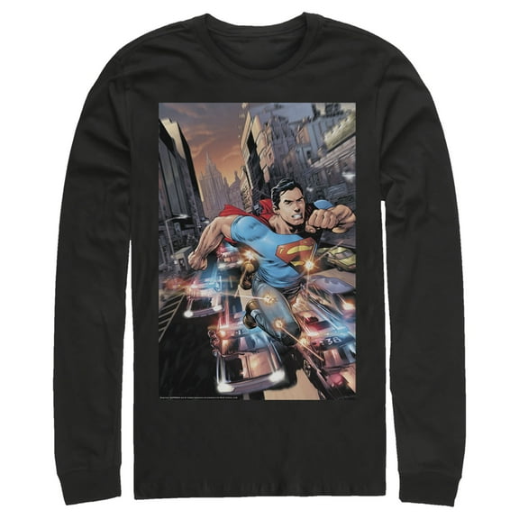 Men's Superman Hidden Hero Glimmer  Long Sleeve Shirt Black Medium