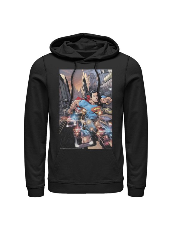 Men's Superman Hidden Hero Glimmer Pull Over Hoodie Black Medium
