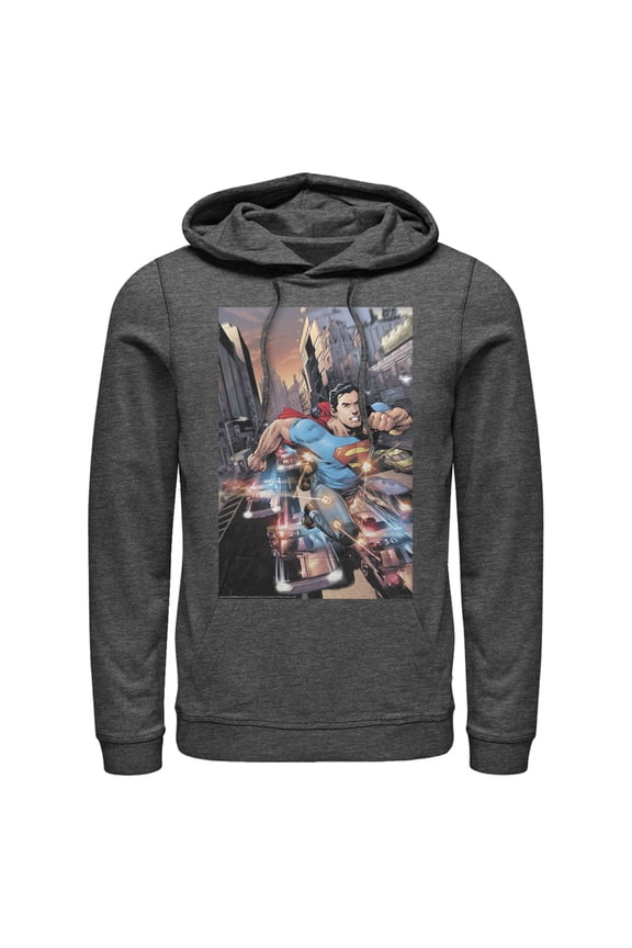 Men's Superman Hidden Hero Glimmer Pull Over Hoodie Charcoal Heather Medium