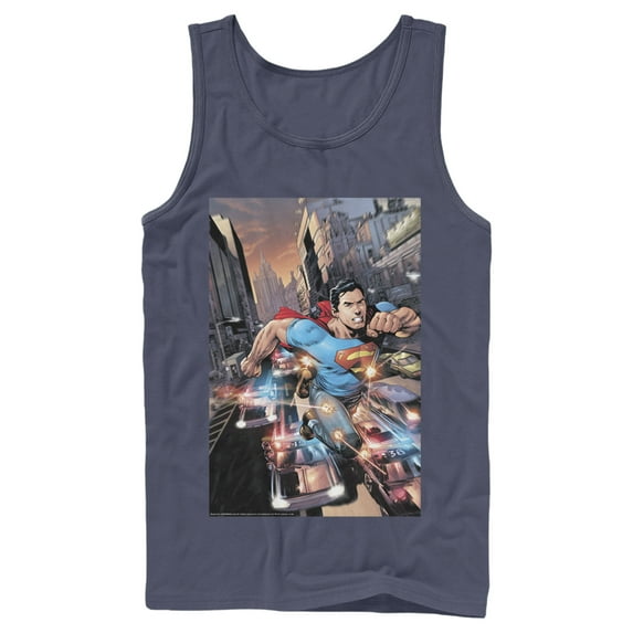 Men's Superman Hidden Hero Glimmer Tank Top Navy Blue Large