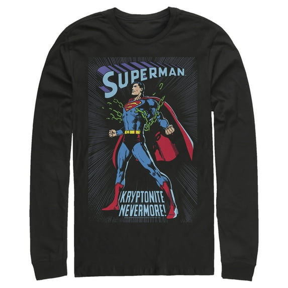 Men's Superman Kryptonite Nevermore Cover Long Sleeve Shirt Black 2X Large