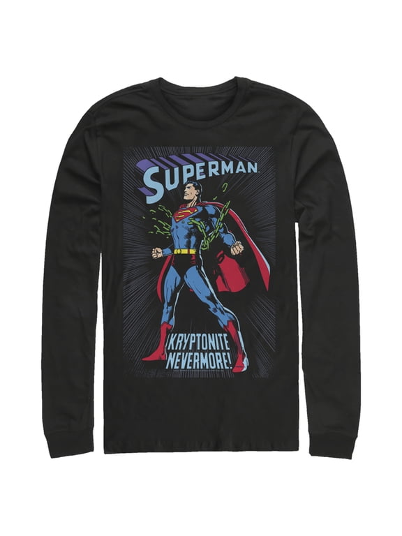 Men's Superman Kryptonite Nevermore Cover Long Sleeve Shirt Black Large
