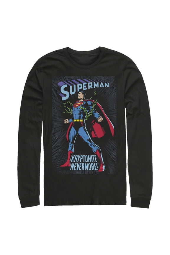 Men's Superman Kryptonite Nevermore Cover Long Sleeve Shirt Black Large