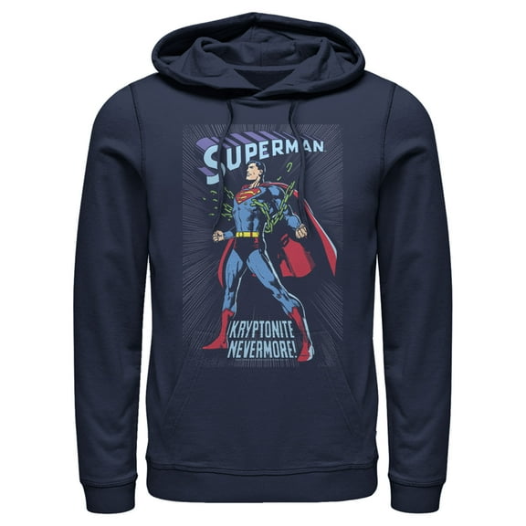 Men's Superman Kryptonite Nevermore Cover Pull Over Hoodie Navy Blue 2X Large