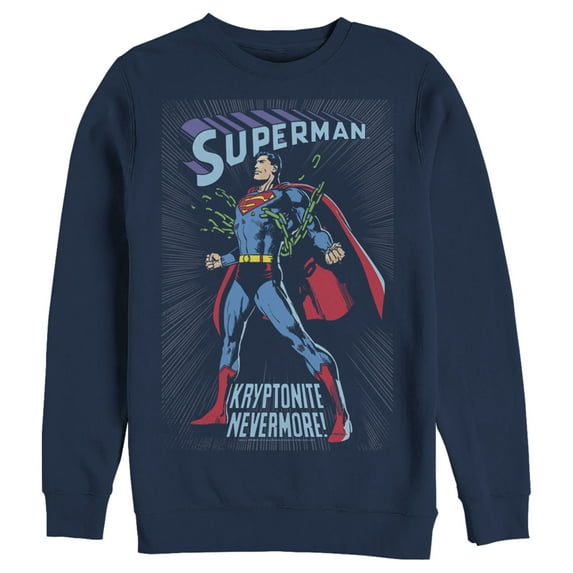 Men's Superman Kryptonite Nevermore Cover Sweatshirt Navy Blue Small