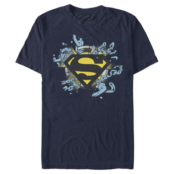 Men's Superman Logo Broken Chain Graphic Tee Navy Blue 3X Large