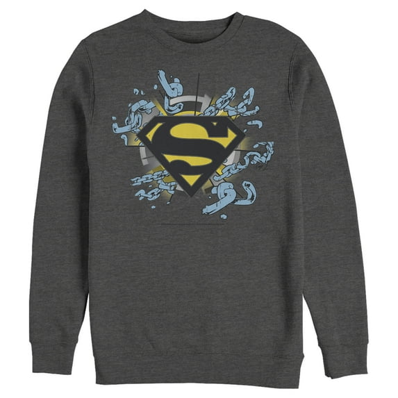 Men's Superman Logo Broken Chain Sweatshirt Charcoal Heather Medium