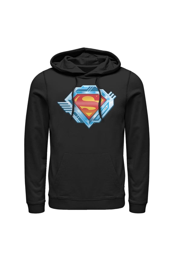 Men's Superman Logo Chrome Machine Pull Over Hoodie Black Medium