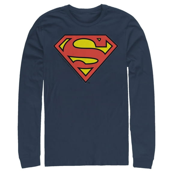 Men's Superman Logo Classic  Long Sleeve Shirt Navy Blue 2X Large
