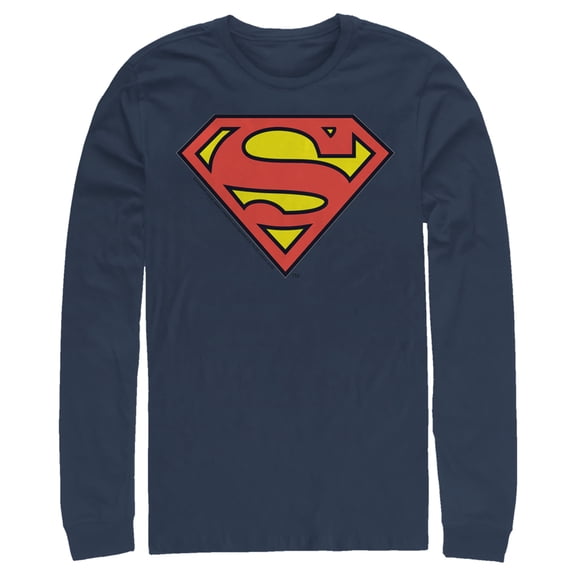 Men's Superman Logo Classic Long Sleeve Shirt Navy Blue Large