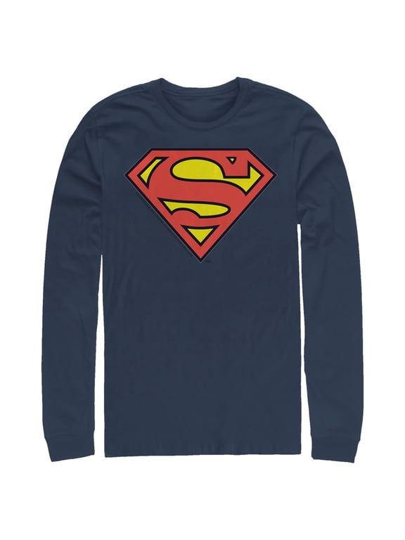Men's Superman Logo Classic Long Sleeve Shirt Navy Blue Large