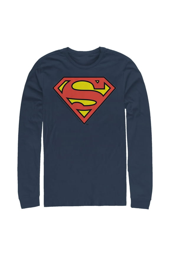Men's Superman Logo Classic Long Sleeve Shirt Navy Blue Small