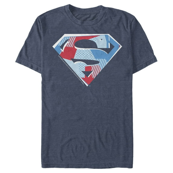 Men's Superman Logo Geometric Graphic Tee Navy Blue Heather Medium