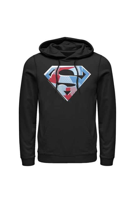 Men's Superman Logo Geometric Pull Over Hoodie Black 3X Large