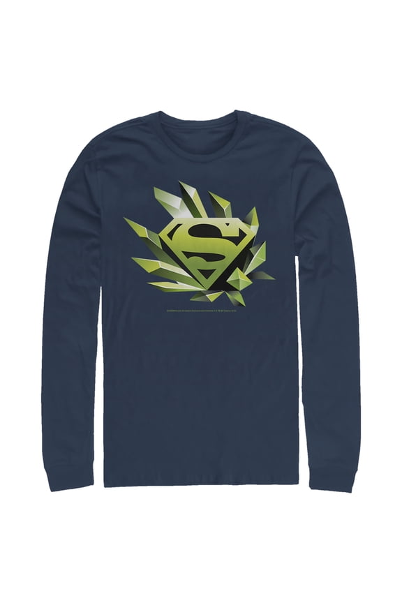 Men's Superman Logo Geometric Shape  Long Sleeve Shirt Navy Blue Medium