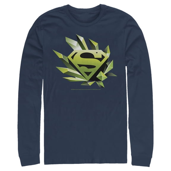 Men's Superman Logo Geometric Shape  Long Sleeve Shirt Navy Blue Small