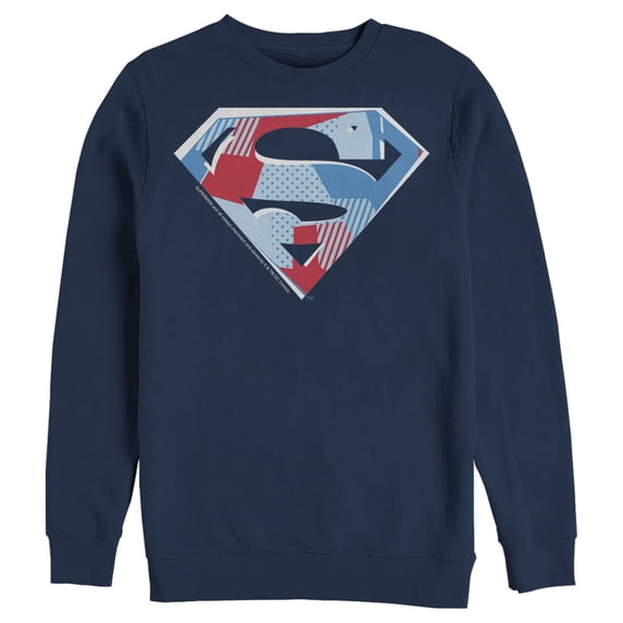 Men's Superman Logo Geometric Sweatshirt Navy Blue Large