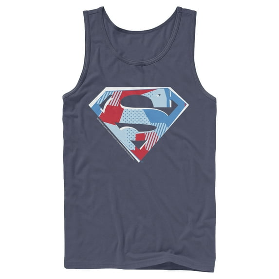 Men's Superman Logo Geometric Tank Top Navy Blue X Large