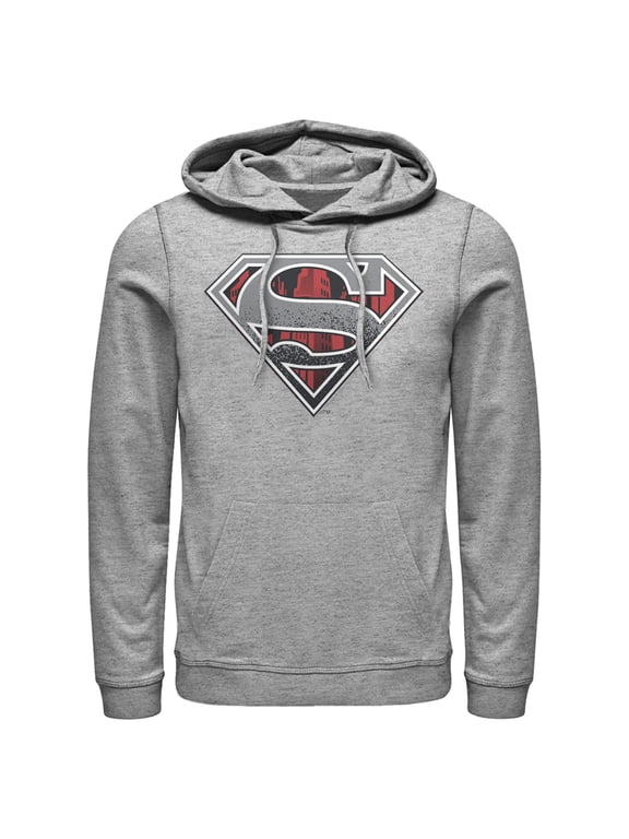 Men's Superman Logo Grunge Pull Over Hoodie Athletic Heather 2X Large