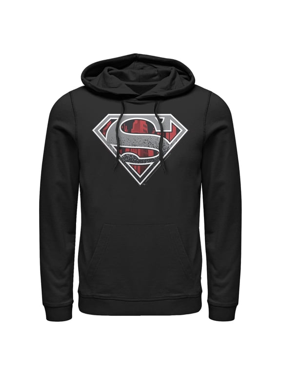 Men's Superman Logo Grunge Pull Over Hoodie Black X Large