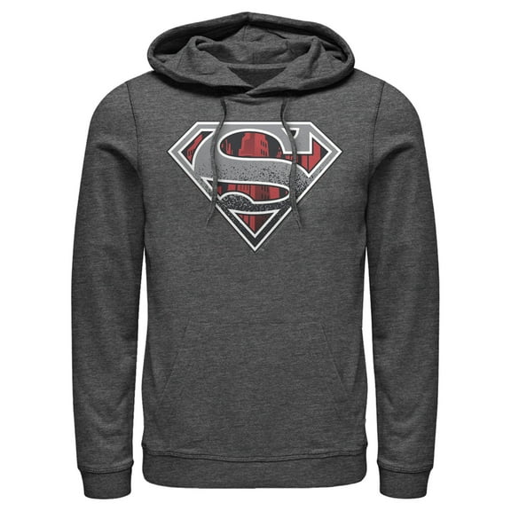 Men's Superman Logo Grunge Pull Over Hoodie Charcoal Heather X Large